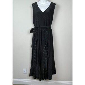 Elie Tahari Silk‎ Maxi Dress Size 16 Blue Green Polka Dot Sleeveless Belted